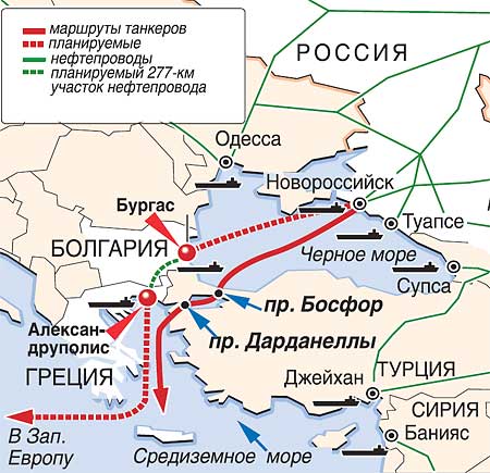 mapa naftovoda Burgas-Aleksandropolis