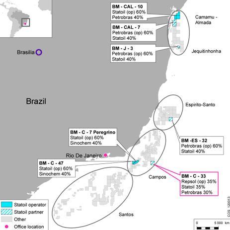 Mapa sa nalazištima nafte u Brazilu